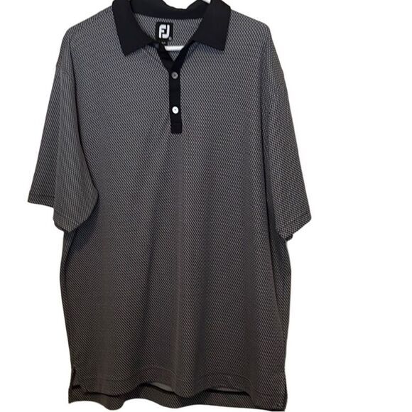 FootJoy FJ men’s polo Size XL black white geometric print contrasting trim golf - Picture 1 of 7